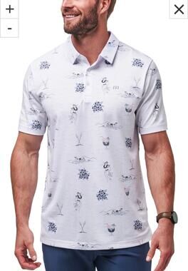 TravisMathew Island Paradise Golf Polo White Tropical Print Performance Shirt XL